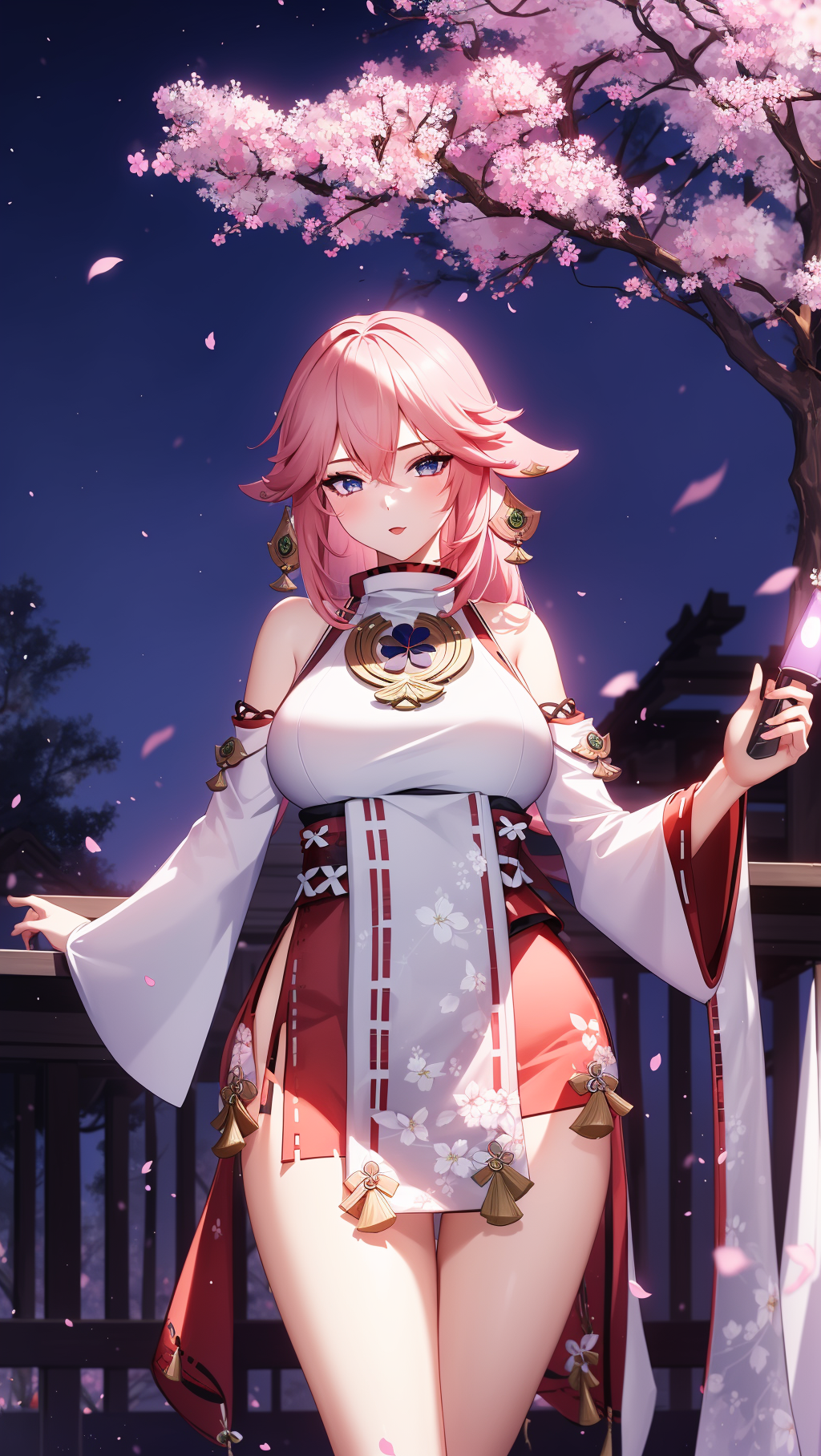 00244-1594671215-4k,(((1girl))),A sexy&cool female in the gohei at night,Yae Miko,detail,huge filesize,artbook,Cinematic Lighting,solo,_lora_[LoR.png